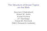 The Structure of Broad Topics on the Web Soumen Chakrabarti Mukul M. Joshi Kunal Punera (IIT Bombay) David M. Pennock (NEC Research Institute)