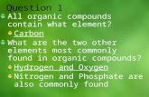 All organic compounds contain what element? Carbon What are the two other elements most commonly found in organic compounds? Hydrogen and Oxygen Nitrogen.