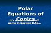 Polar Equations of Conics It’s a whole new ball game in Section 8.5a…