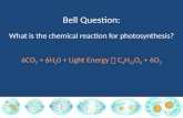 Bell Question: What is the chemical reaction for photosynthesis? 6CO 2 + 6H 2 0 + Light Energy  C 6 H 12 O 6 + 6O 2.