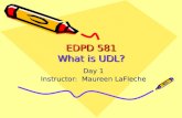 EDPD 581 What is UDL? Day 1 Instructor: Maureen LaFleche.