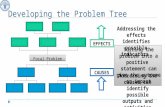 CAUSES EFFECTS Focal Problem Developing the Problem Tree Turning the problem into a positive statement can give the outcome or impact Addressing the causes.