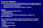 Vascular Diseases: Vascular abnormalities cause clinical disease by two principal mechanisms: 1. Narrowing or complete obstruction of the lumen by atherosclerosis.