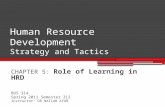 Human Resource Development Strategy and Tactics CHAPTER 5: Role of Learning in HRD BUS 314 Spring 2011 Semester 312 Instructor: DR NAILAH AYUB.