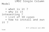 LMDZ Single Column Model + what is it ? + why is it interesting ? + List of 1D cases + how to install and run it ? M-P Lefebvre and LMDZ team.