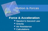 Motion & Forces Force & Acceleration  Newton’s Second Law  Gravity  Air Resistance  Calculations.