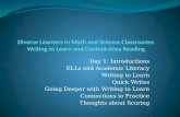 Day 1: Introductions ELLs and Academic Literacy Writing to Learn Quick Writes Going Deeper with Writing to Learn Connections to Practice Thoughts about.