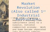 Market Revolution (Also called 1 st Industrial Revolution) 1820-1860, changing America’s economy from subsistence level to a surplus, national commercial.