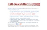 CWA Newsletter, Thursday, September 12, 2013