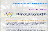 Ravensworth Baptist Church Announcements, 4/8/12