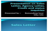 Presentation on Sales Letter, Agency Letter,