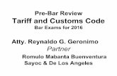 Pre Bar Review TARIFF AND CUSTOMS CODE
