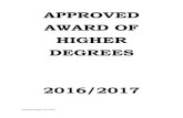 APPROVED AWARD OF HIGHER DEGREES 2015/2016