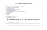 Critical Appraisal Table of Contents I. Overview of Critical Appraisal ...