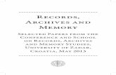 Records, archives and memory: selected papers from the ...