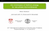 On minimizers of Helfrich energy for two-phase biomembranes