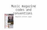 Music magazine contents page codes and conventions