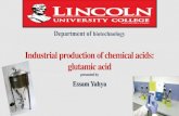 Industrial production of chemical acids glutamic acid