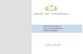 MONTHLY ECONOMIC REVIEW BANK OF TANZANIA July 2016