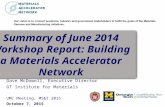Summary of June 2014 Workshop Report: Building a Materials Accelerator Network