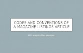 Codes and conventions of a magazine listing
