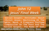 John 12;1-13 Social Gospel; Attitudes About Jesus; Reclining; Nard Perfume; Poor; The Name Of God; The Name Above Every Name