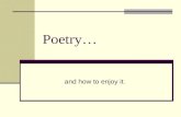 Poetry… and how to enjoy it.. Poetry is… Words arranged in a rhythmic pattern with regular accents (like beats in music) Words carefully selected for.