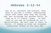 Hebrews 3:12-14 See to it, brothers and sisters, that none of you has a sinful, unbelieving heart that turns away from the living God. But encourage one.