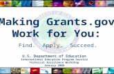 Making Grants.gov Work for You: U.S. Department of Education International Education Program Service Technical Assistance Workshop January 2009 Find. Apply.
