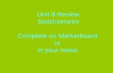 Unit 8 Review Stoichiometry Complete on Markerboard or in your notes.