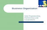 Business Organization Sole Proprietorship, Partnerships and Corporations.