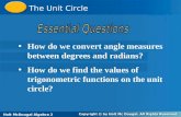 How do we convert angle measures between degrees and radians?