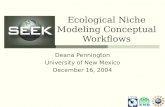 Ecological Niche Modeling Conceptual Workflows Deana Pennington University of New Mexico December 16, 2004.