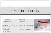 Periodic Trends Ionization PotentialAtomic Emissions Electron AffinityElectronegativity Metallic characterAtomic Radius.