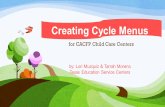 Creating Cycle Menus for CACFP Child Care Centers by: Lori Muzquiz & Tarrah Moreno Texas Education Service Centers.