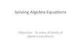 Solving Algebra Equations Objective: To solve all kinds of algebra equations.
