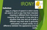 IRONY Definition IronyIrony is a figure of speech in which words are used in such a way that their intended meaning is different from the actual meaning.