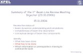 Winni Decking Summary of the 1 st Beam Line Review Meeting Injector (23.10.2006) 15.11.2006 Review the status of: beam dynamics understanding and simulations.