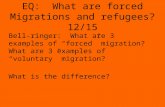 EQ: What are forced Migrations and refugees? 12/15 Bell-ringer: What are 3 examples of “forced” migration? What are 3 examples of “voluntary” migration?