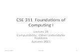 CSE 311 Foundations of Computing I Lecture 28 Computability: Other Undecidable Problems Autumn 2011 CSE 3111.