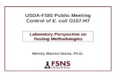 Laboratory Perspective on Testing Methodologies Wendy Warren-Serna, Ph.D. USDA-FSIS Public Meeting Control of E. coli O157:H7.