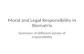 Moral and Legal Responsibility in Biomatrix Summary of different senses of responsibility.
