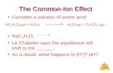 Aqueous Equilibria The Common-Ion Effect Consider a solution of acetic acid: NaC 2 H 3 O 2 Le Châtelier says the equilibrium will shift to the ______.
