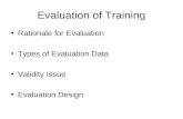 Evaluation of Training Rationale for Evaluation Types of Evaluation Data Validity Issue Evaluation Design.