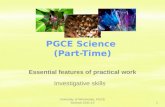 University of Winchester. PGCE Science 2011-12 1 PGCE Science (Part-Time) Essential features of practical work Investigative skills.
