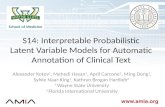 Www.amia.org S14: Interpretable Probabilistic Latent Variable Models for Automatic Annotation of Clinical Text Alexander Kotov 1, Mehedi Hasan 1, April.