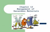 Chapter 12 Management of Hazardous Materials. Hazardous Chemical Training Employee Training – Within 30 days of hire – Annually – Before using any chemicals.