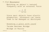 APHY201 2/3/2016 1 11.6 Resonance   Matching an object’s natural frequency with an external force   Since most objects have elastic properties, resonance.