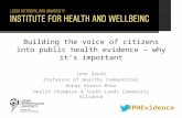 #PHEvidence Building the voice of citizens into public health evidence – why it’s important Jane South Professor of Healthy Communities Gohar Almass Khan.