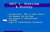 UNIT I:Overview & History Introduction: What is Game Theory? Von Neumann and the Bomb The Science of International Strategy Logic of Indeterminate Situations.